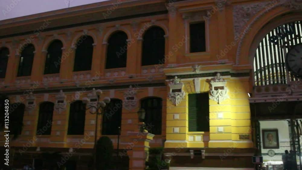 Stabilized wide shot panning over the the Saigon central post office in Ho Chi Minh City, Vietnam. It is one of the many landmarks and tourist attractions of this developing Asian country. Stabilized wide shot panning over the the Saigon central post office in Ho Chi Minh City, Vietnam. It is one of the many landmarks and tourist attractions of this developing Asian country.