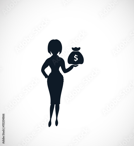 The silhouette of strict woman pointing on money bag. Could be used as illustration for the  wide range of financial  operations.
