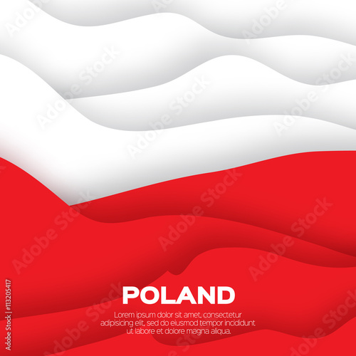 Poland flag. Red. White. Origami paper cut vector illustration