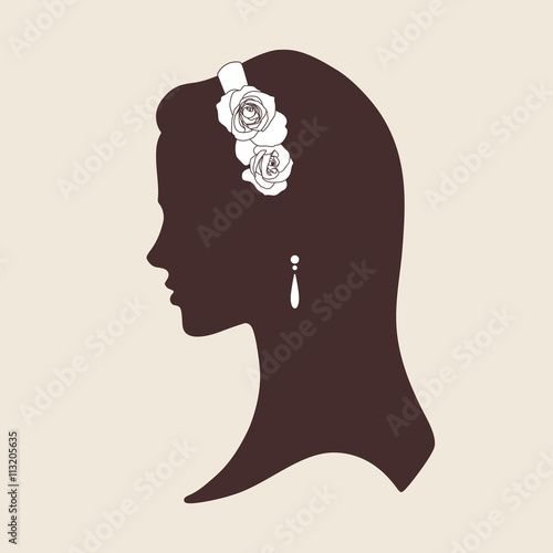 Wedding design silhouette of bride wearing tiara made of roses vector illustration