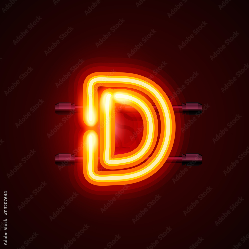 Obraz premium Neon font letter d. Vector illustration