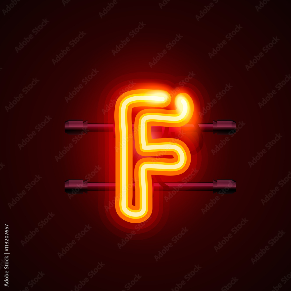 Neon font letter f. Vector illustration Neon font letter f. Vector illustration