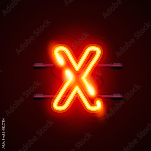 Neon font letter x. Vector illustration