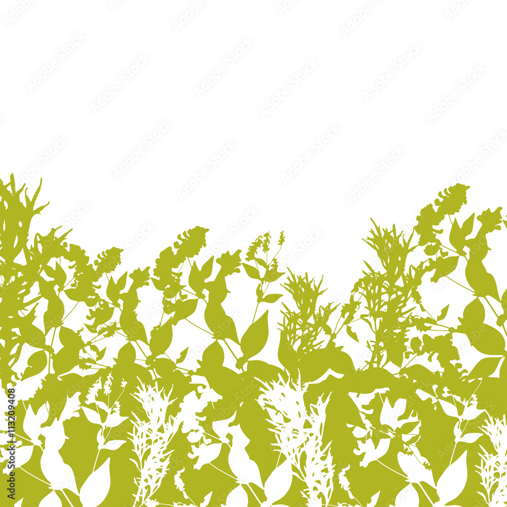Obraz premium Abstract design with green leaf silhouette on white background. Vector