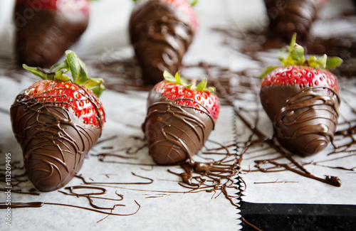 Close-up of strawberries dipped in chocolate photo