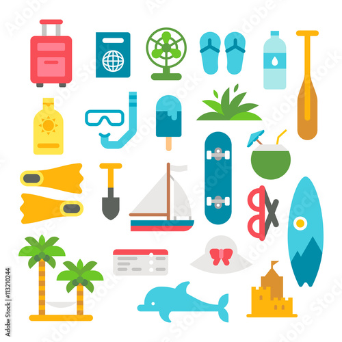 Flat design beach items set