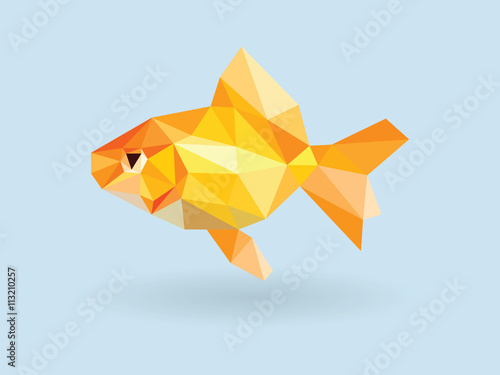 Goldfish low polygon on blue background