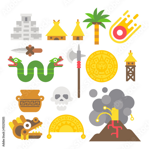 Flat design mayan items set