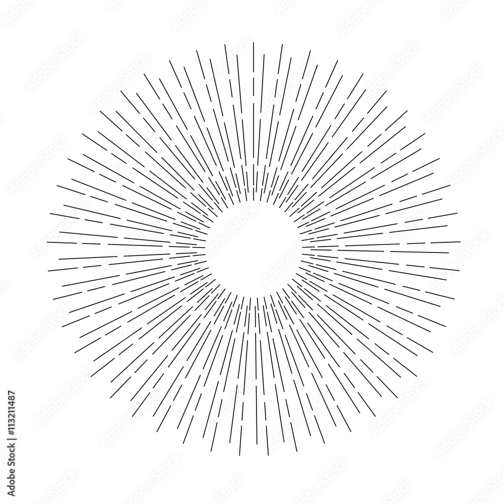 Linear drawing of rays of the sun. Light rays of burst. Linear drawing of rays of the sun. Light rays of burst.