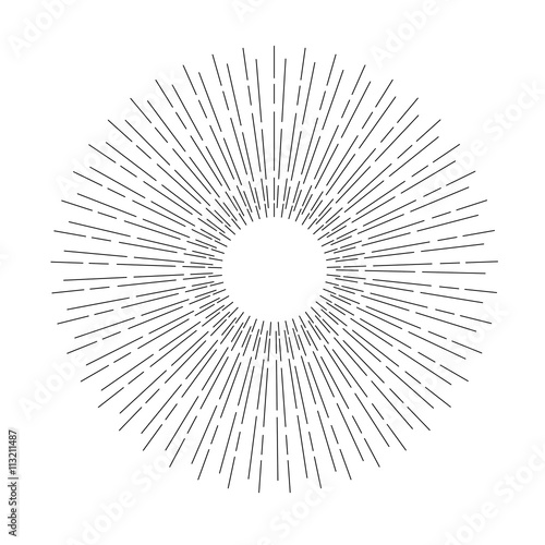 Linear drawing of rays of the sun. Light rays of burst.