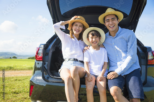 happy family enjoying road trip and summer vacation