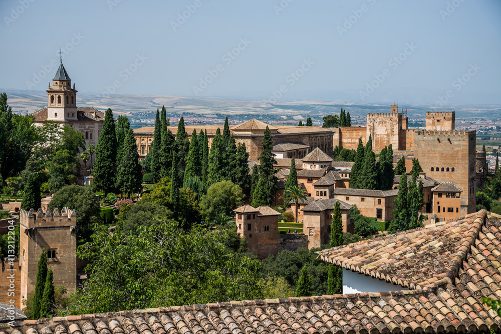 Alhambra de Granada, setting, Granada City, Andalusia, Spain.