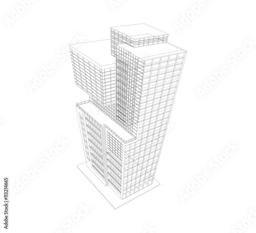 Architecture building modern wireframe scene vector on a white background