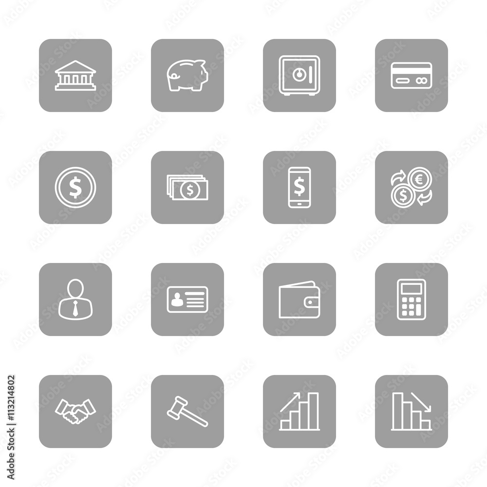 line business commercial and finance icon set on gray rounded rectangle for web design, user interface (UI), infographic and mobile application (apps) line business commercial and finance icon set on gray rounded rectangle for web design, user interface (UI), infographic and mobile application (apps)