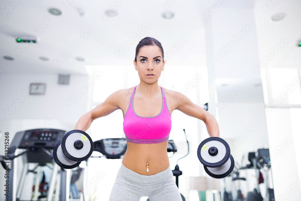 Beautiful and attractive young woman doing exercises at fitness gym. Beautiful and attractive young woman doing exercises at fitness gym.