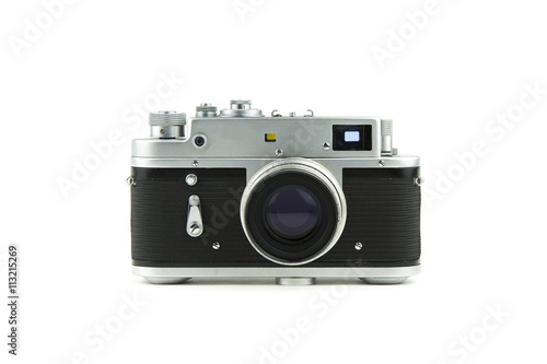 isolated in white vintage camera / overwhite portrait of a old metal camea