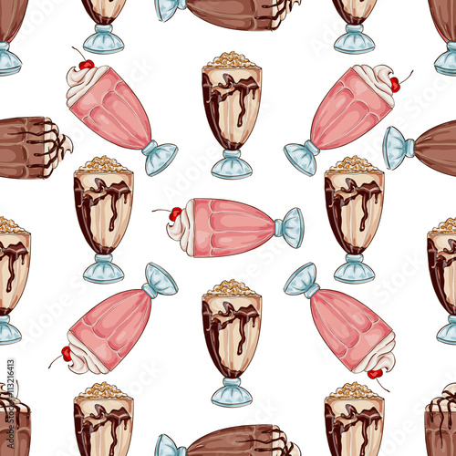 Seamless color pattern of three types milkshake