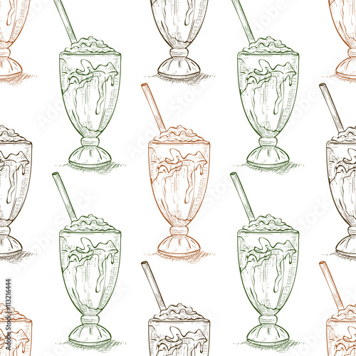 Seamless pattern vanilla milkshake scetch