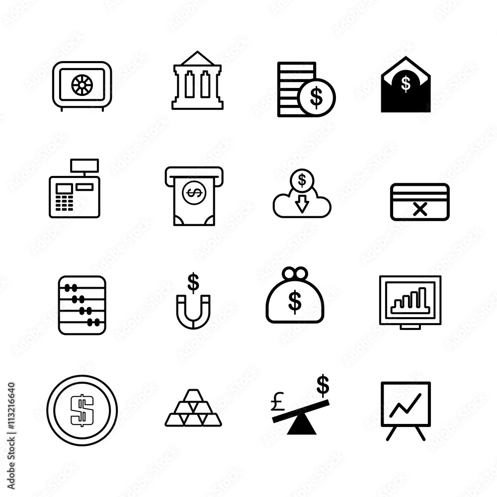 Finance and money icon set on white background