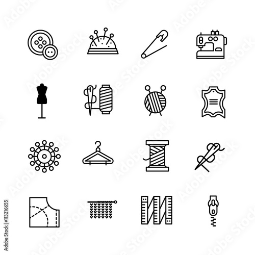 Sewing Elements icon set on white background