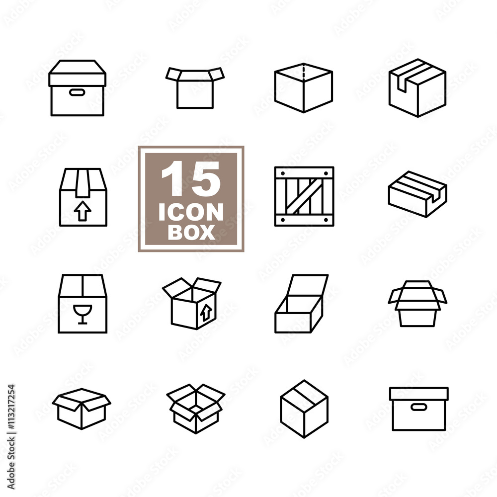 Box icon set on white background Box icon set on white background