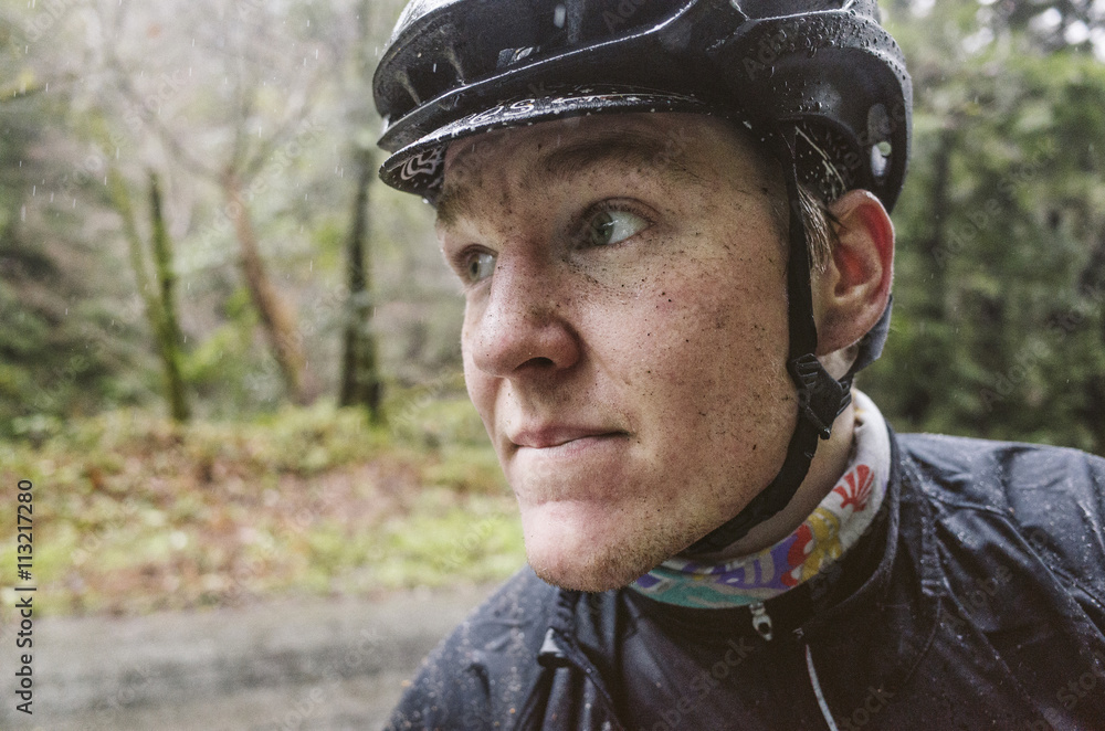 Portrait of cyclist in rain Portrait of cyclist in rain