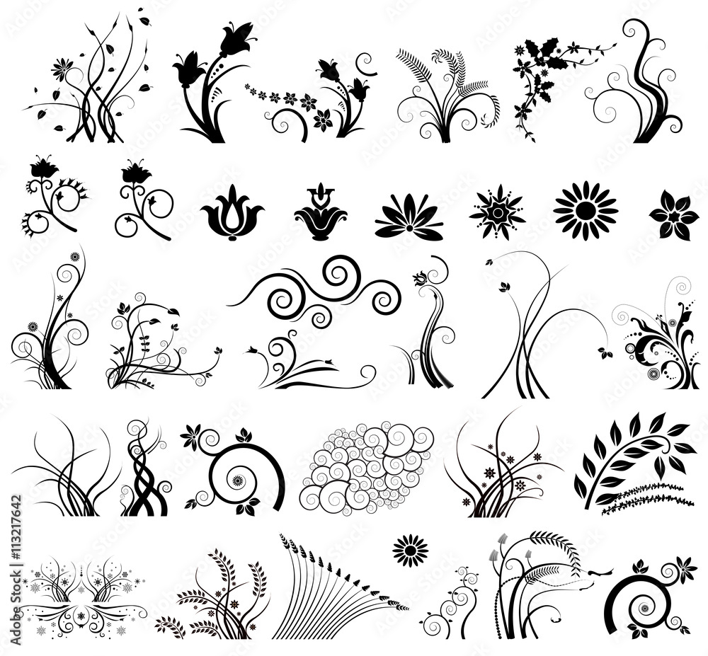 34 Floral elements in various styles 34 Floral elements in various styles