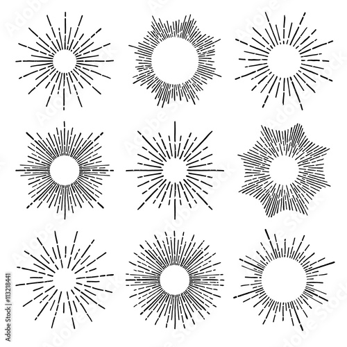 Hand Drawn vector vintage elements - sunburst (bursting) rays. 