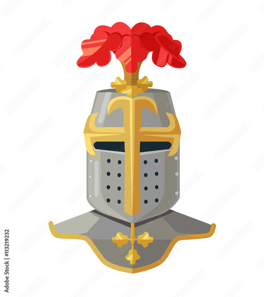 Knight helmet. Knight armour. Knight head. King armor. Vector flat