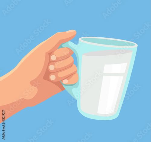 Hand hold milk Toast with milk. One hand. Vector flat cartoon illustration