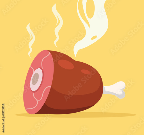 Roast leg. Grill pork leg. Barbecue meat leg. Vector flat cartoon illustration