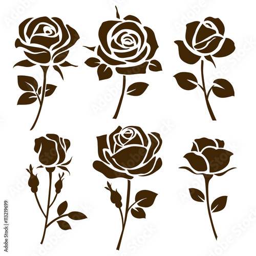 Rose icon. Set of roses silhouettes