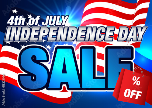 4th of July Sale. Fourth of July Sale Banner. Sale Card. Happy Independence Day Vector Design. 4th of July Vector Sale Card or Banner with USA Flag. 