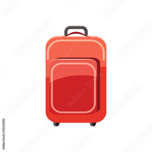 Red travel suitcase icon, cartoon style