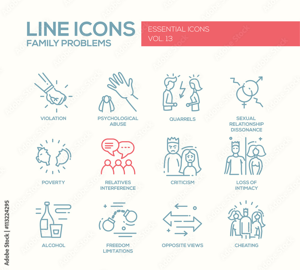 Family problems- line design icons set