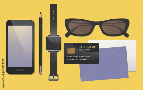 Flat Lay elements fashion business glamour. Smartwatch.