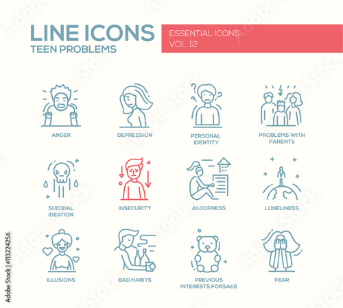 Teen problems- line design icons set