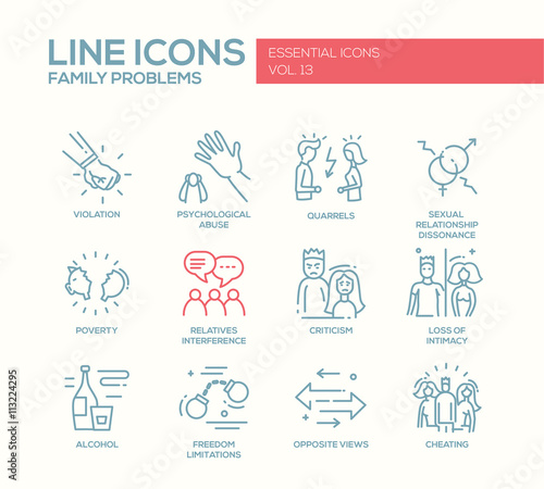 Family problems- line design icons set