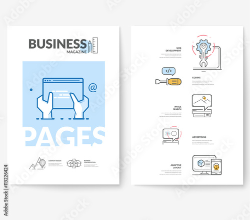 Business brochure flyer design layout template, with concept icons:
Web site design development.