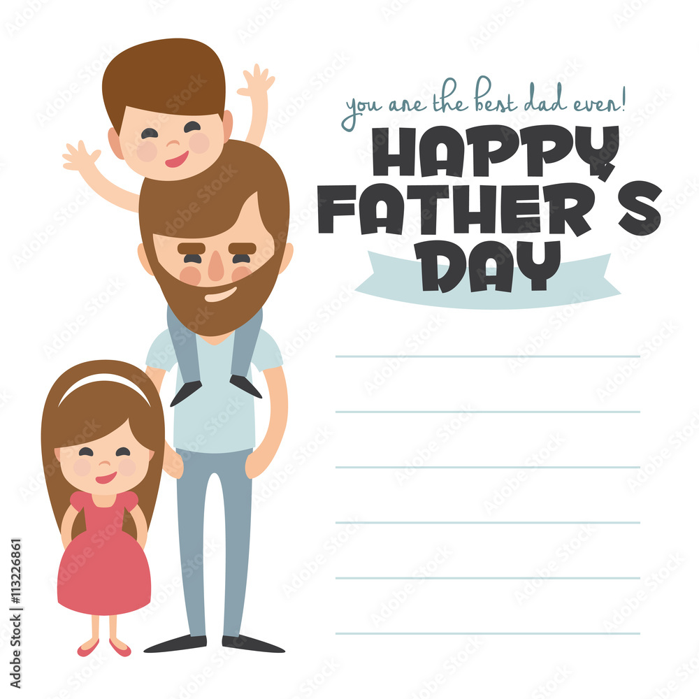 Happy Fathers day card. Vector Element Set. Dad with sons.
Happy Fathers day card. Vector Element Set. Dad with sons.