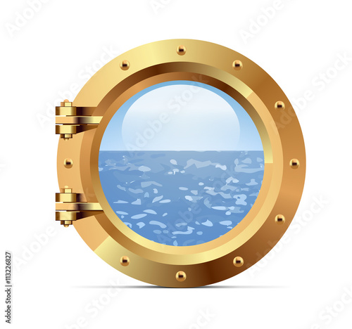 Ship metal porthole on white background