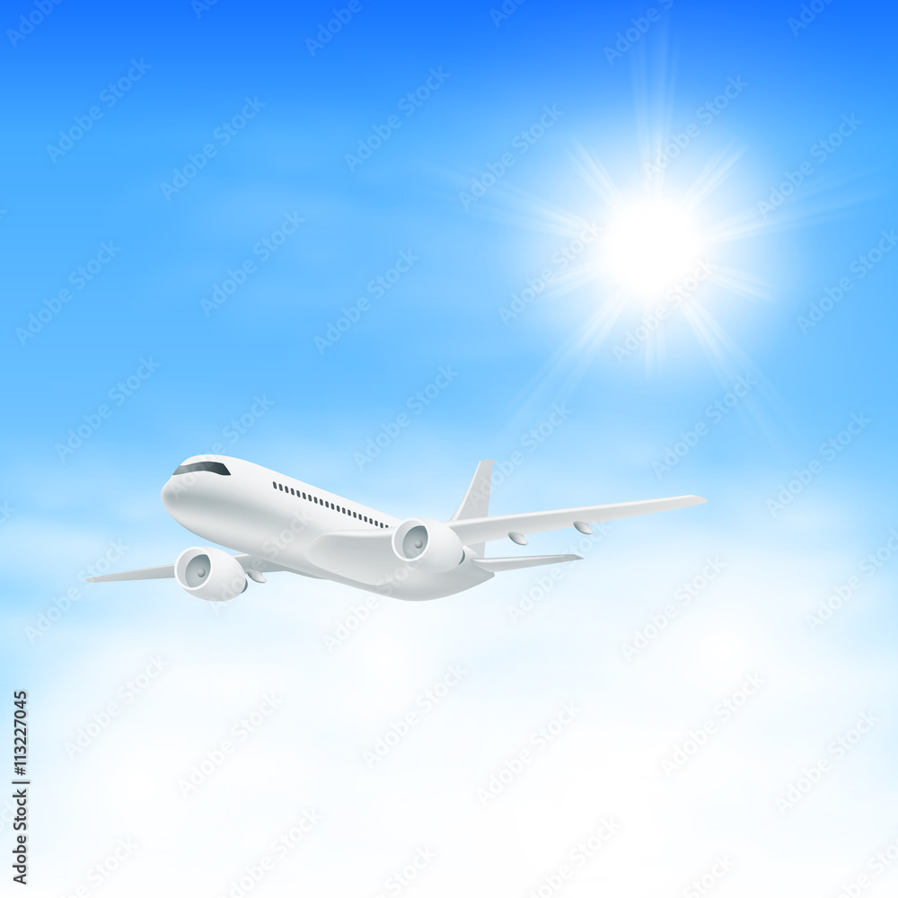 Obraz premium Airplane in the sky with sun