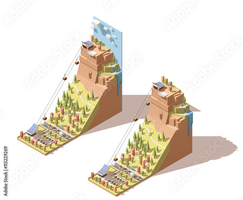 Vector isometric cableway to the hill infographic