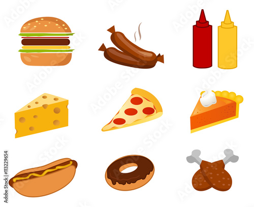 fast food set vector on white background