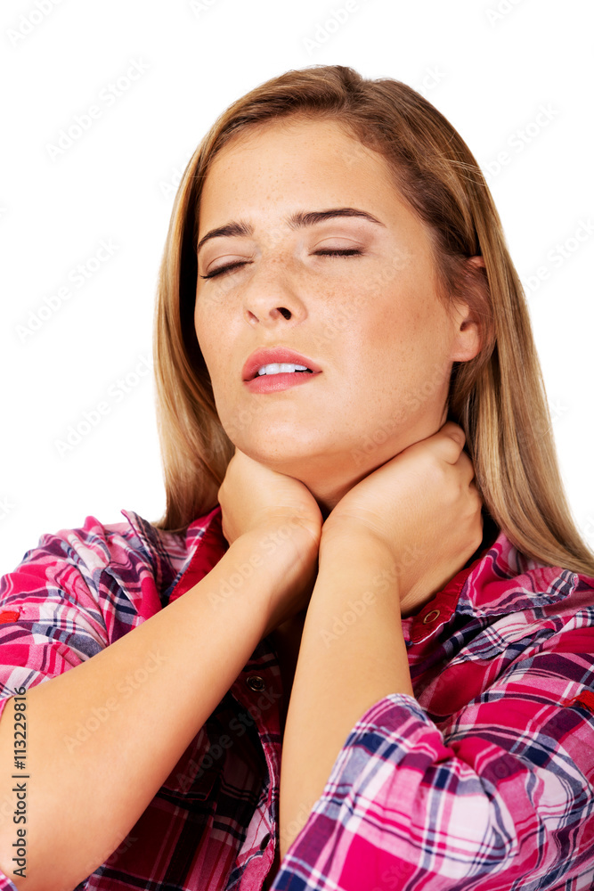 Young woman with terrible throat pain Young woman with terrible throat pain