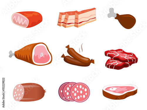 Delicatessen And Butchery Meat Set vector illustration