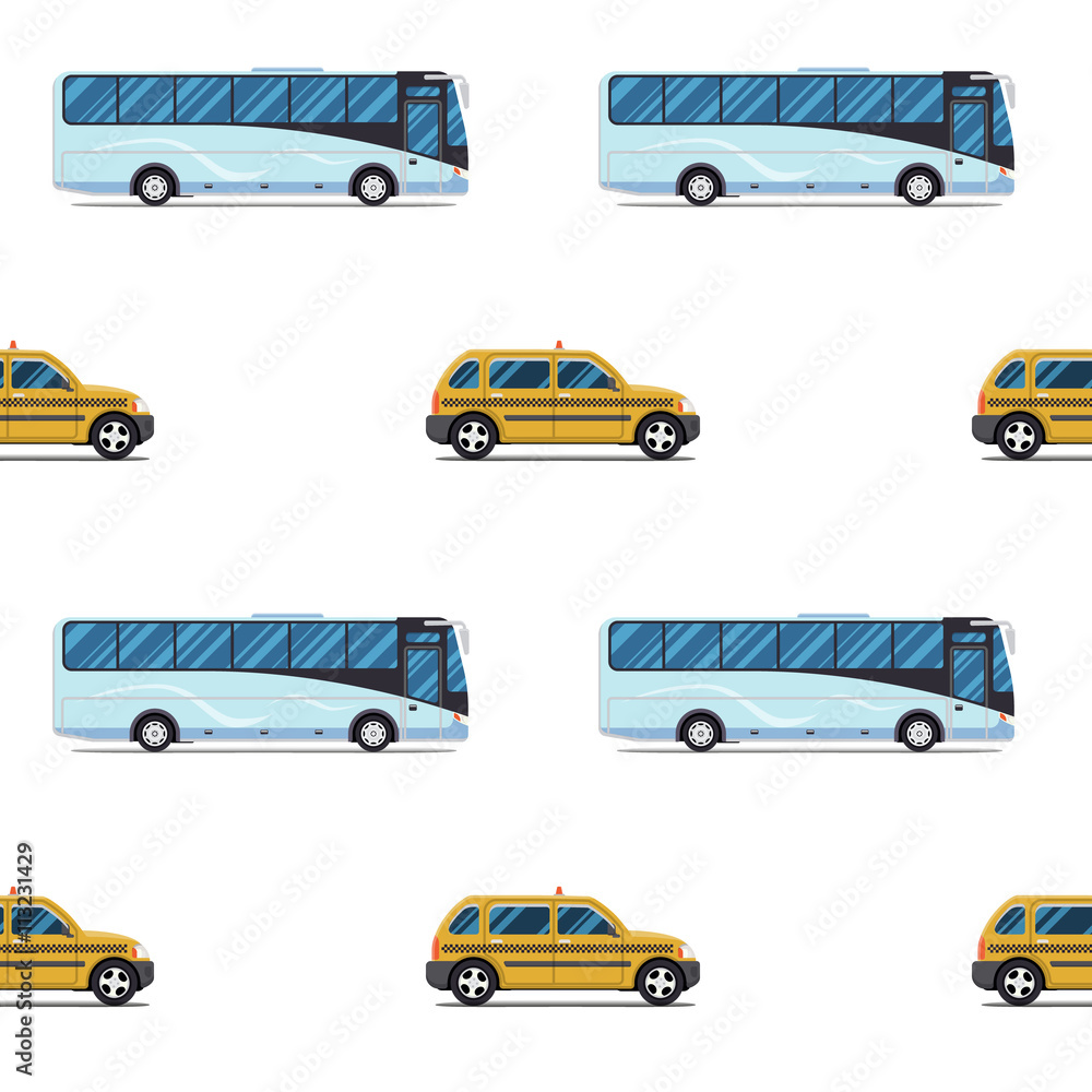 seamless pattern of the cab and passenger bus. seamless pattern of the cab and passenger bus.