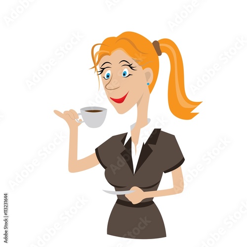The girl drinks coffee from natural draughts. A hot beverage.vector illustration, cartoon