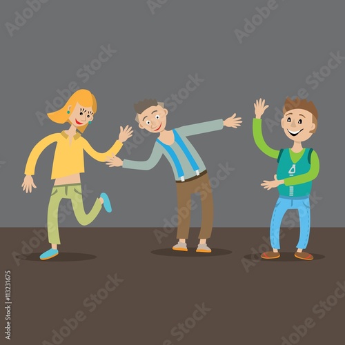 teenagers dancing at a party, vector illustration, cartoon
