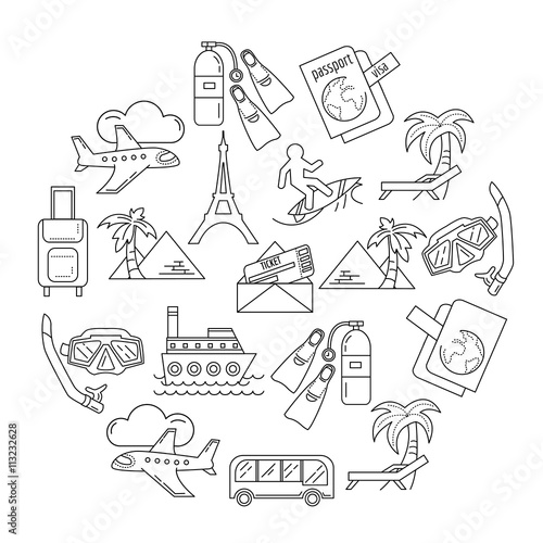 Vector set of travel icons Linear design